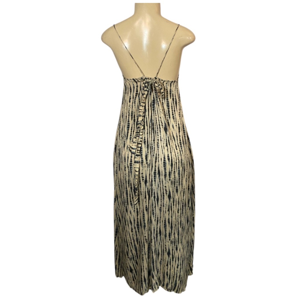 Zara Tan & Navy Tie Dye Maxi Dress Size M/L 100% Viscose Sleeveless - Picture 6 of 9